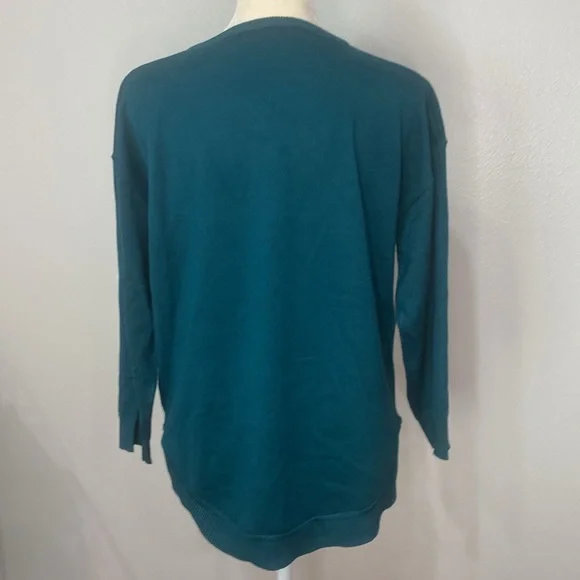 Cable & Gauge teal green leaf pattern half sleeve sweater size medium NWT - Picture 6 of 6